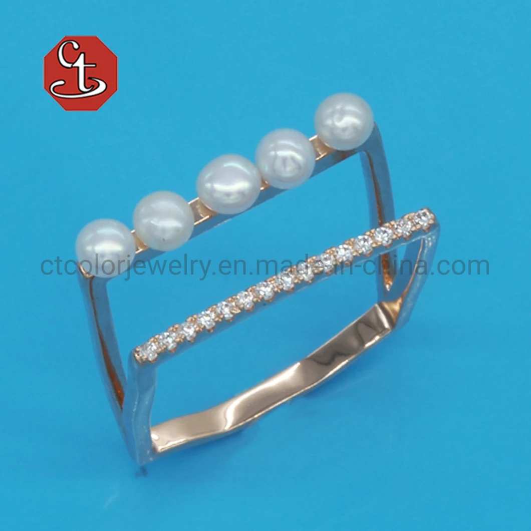 Hot sale Tiktok Fashion Jewelry Classic Shell Pearl Rings Rhodium Plated Pave AAA+ CZ Sliver or Brass Rings