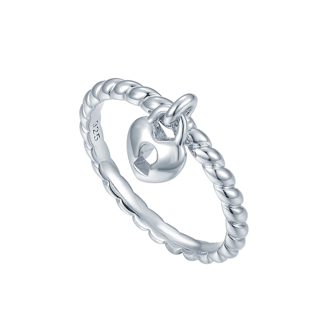 Hot Sale Lady&prime;s String Pattern 925 Sterling Silver Ring with Heart Charm