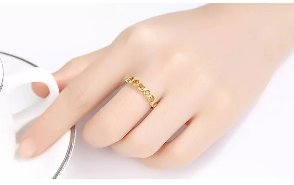 925 Sterling Silver Crystal Gold Jewelry Girl New Fashion Plated Yellow Diamond Finger Simple Ring