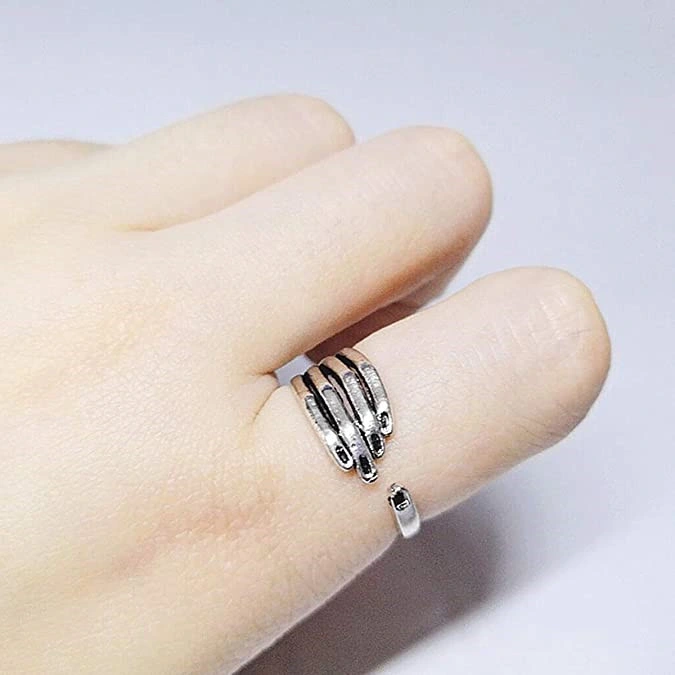 Stainless Steel Hand Rings for Women Men Adjustable Silver Hug Ring Wedding Bands Retro Ring Jewelry Ideal Party Gifts