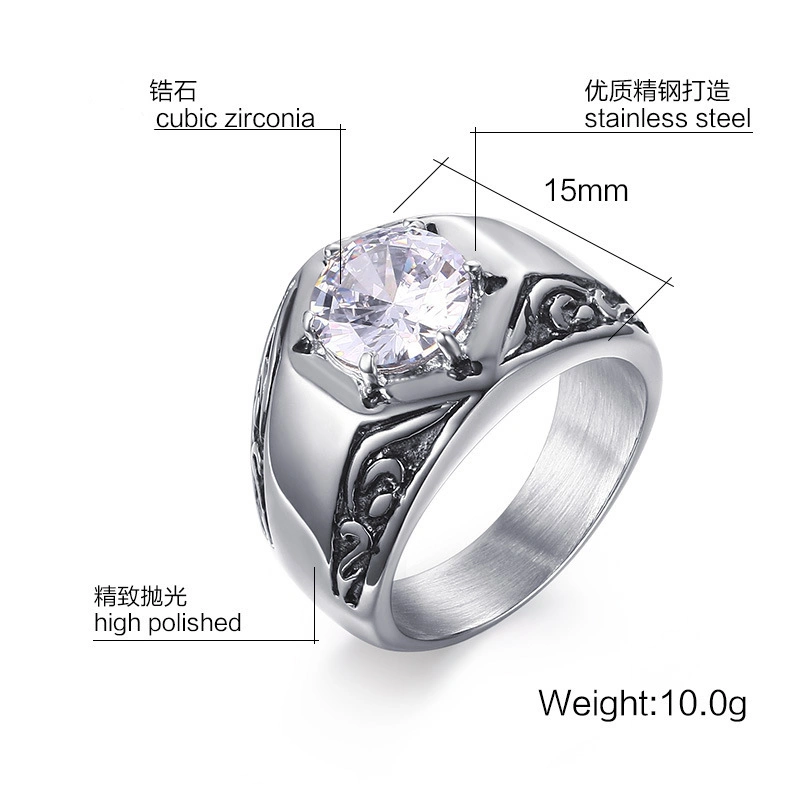 Fashion Jewelry Stainlss Steel Men Finger Ring Hip-Hop Hipster Stainless Steel Zircon Ring for Men Special Gifts