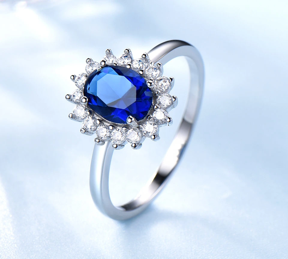 Sterling Silver with Sapphire Blue and Emerald Fancy Stone for Women Silver Ring