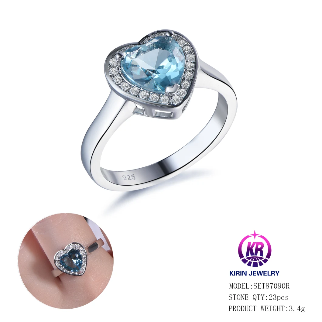 2022 Valentine&prime;s Day Gift Iced out Bling CZ Heart Shaped Ring Gemstone Ring Fine Jewelry Wholesale