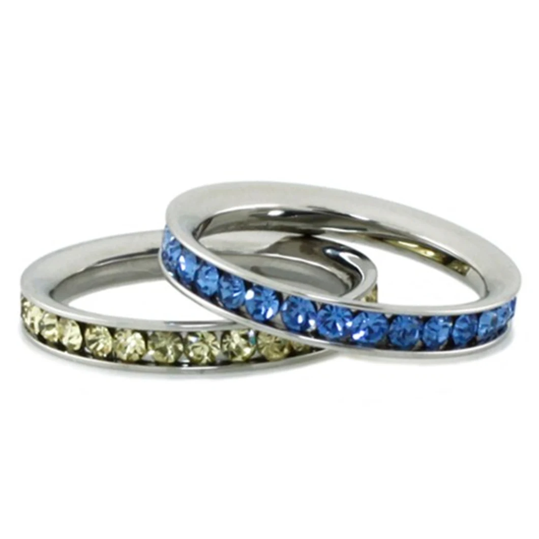 Stainless Steel Stackable Rings with Eternity Blue Sapphire &amp; Citrine Crystal