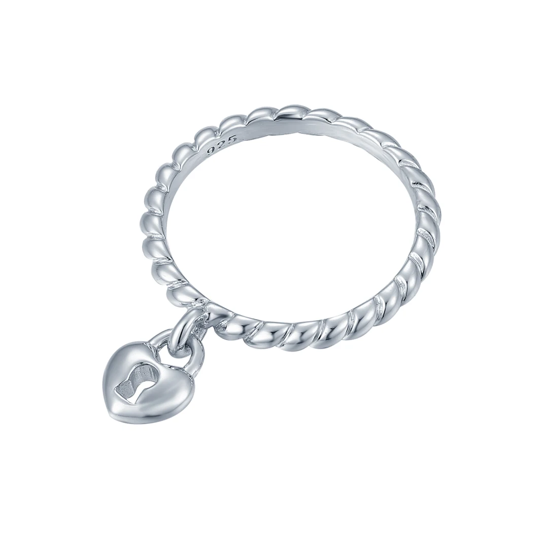 Hot Sale Lady&prime;s String Pattern 925 Sterling Silver Ring with Heart Charm
