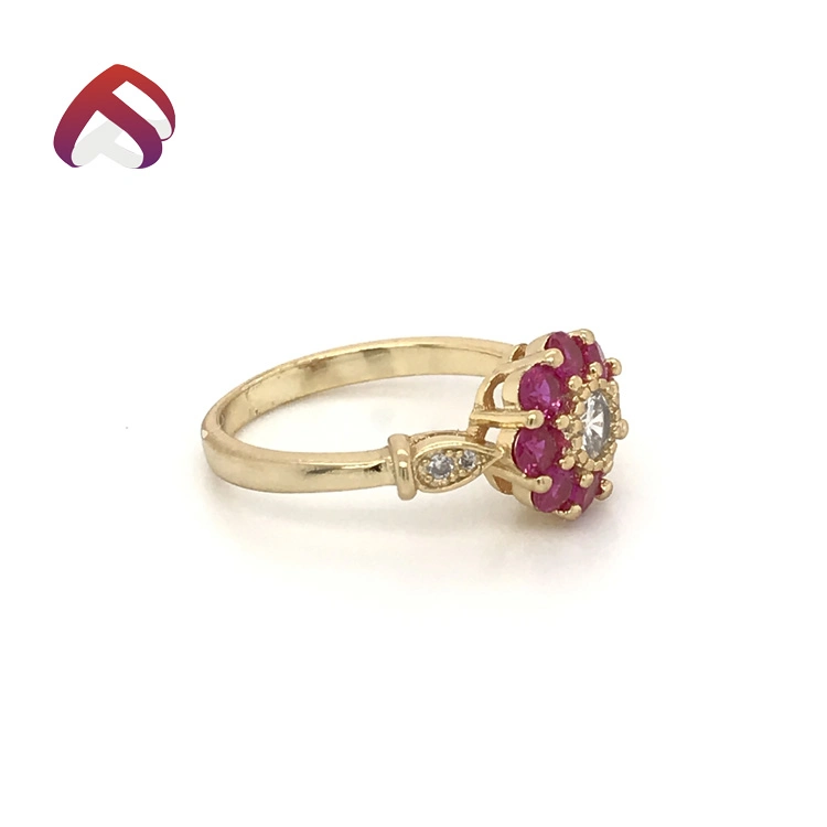 New Arrival 925 Sterling Silver Jewelry Ruby Flower Ring with White Round CZ Stone for Wedding