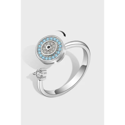 Blue Evil Eye Rotating Ring Opening Adjustable Creative Anti Anxiety Reduce Pressure Zircon Women Men Teenagers Jewelry Rings