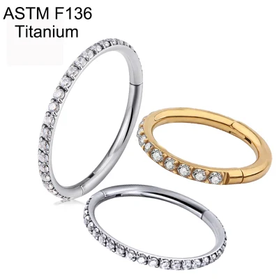 Gzn ASTM F-136 Titanium Piercing Hot Jewelry Hinged Segment Hoop Ring with CZ Pave Nose Septum Clicker Cartilage Earring Jewellry Wholesale Design