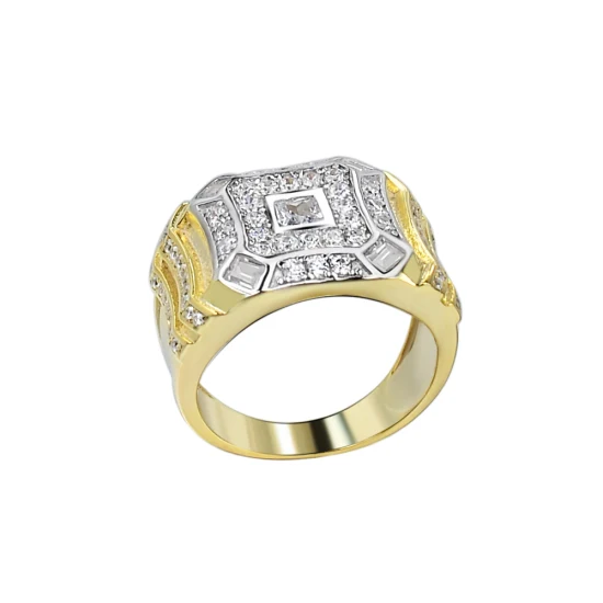 High Quality 5A CZ Iced out 18K Gold Plated 925 Sterling Silver Hypoallergenic Eternity Square Hip-Hop Rings for Women