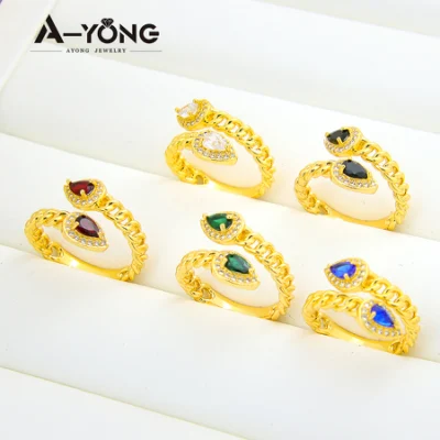 Trendy High Quality Open Adjustable Eternity Blue Zircons 18K Gold Plated Rings