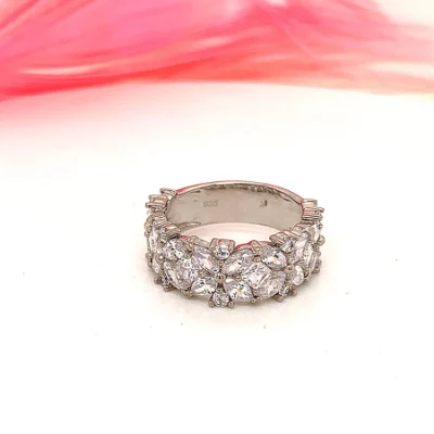 Hot Sale Fashion Jewelry Silver Plated Cubic Zirconia CZ Eternity Ring for Lady