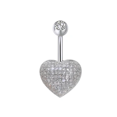 925 Sterling Silver Love Heart CZ Crystal Belly Button Navel Ring Piercing