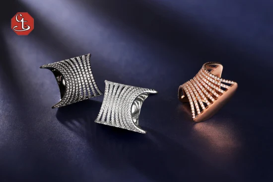 Fashion Silver or Brass Ring White Enamel Pave Shiny Crystal CZ Ring