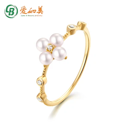 Exquisite Design Women Freshwater Pearls Gold Ring with CZ Stones