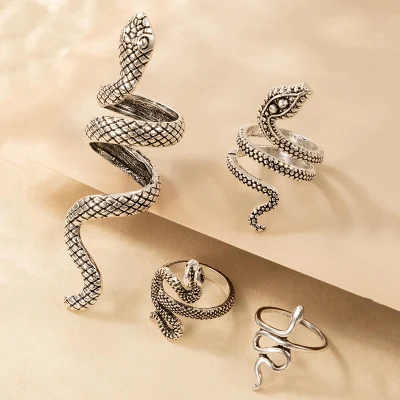 Snake Animal Men′s Snake Ring Exaggerate Gold Silver Black Four Piece Ring