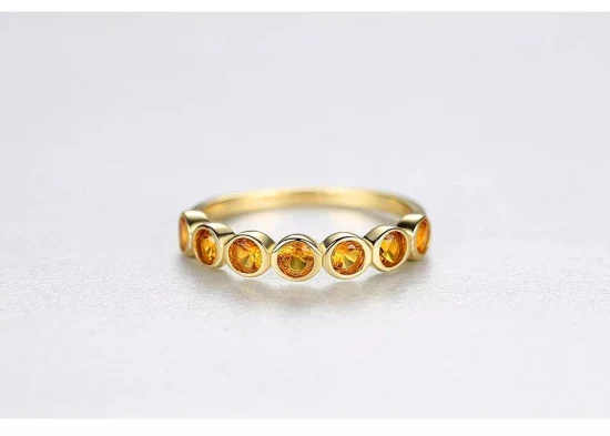 925 Sterling Silver Crystal Gold Jewelry Girl New Fashion Plated Yellow Diamond Finger Simple Ring