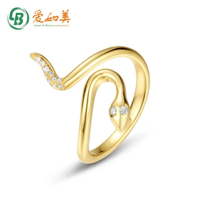 Fashion Trend Wrap Snake Shape CZ Rings Gold Plated Open Adjustable Cubic Zirconia Retro Punk Personality Animal Ring for Women